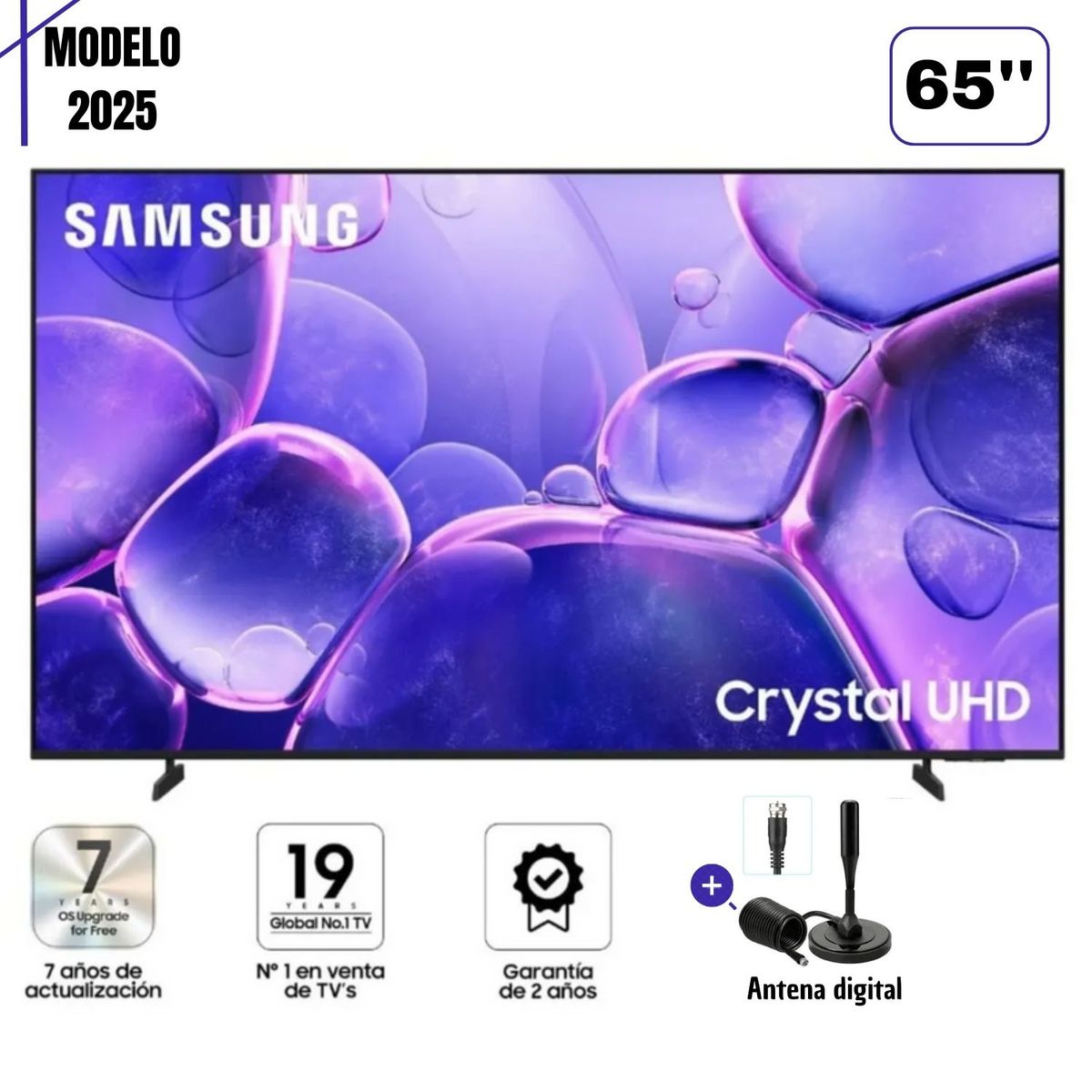 SAMSUNG - TELEVISOR SAMSUNG 65'' UN65U8000F CRYSTAL UHD SMART TV 2025 + ANTENA DIGITAL