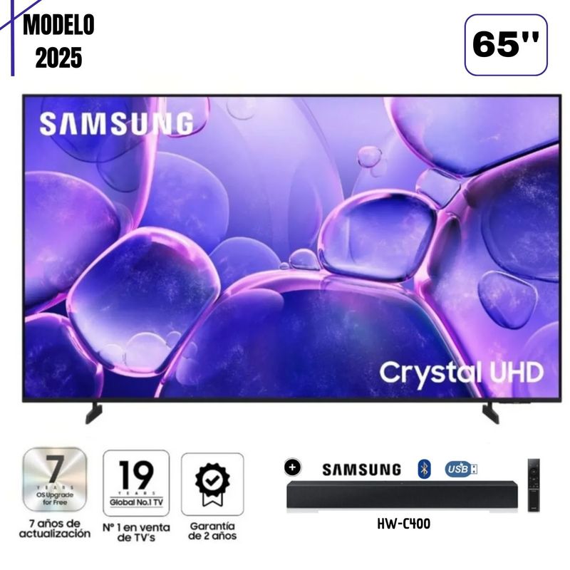 SAMSUNG - TELEVISOR SAMSUNG 65'' UN65U8000F CRYSTAL UHD SMART TV 2025 + SOUNDABR SAMSUNG HW-C400