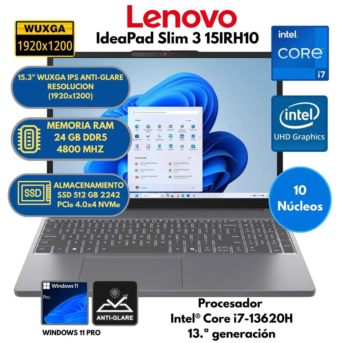 LENOVO - Laptop Lenovo Intel Core i7(IdeaPad Slim 3 15IRH10)RAM 24 GB SSD 512 GB 15.3" WUXGA Windows 11