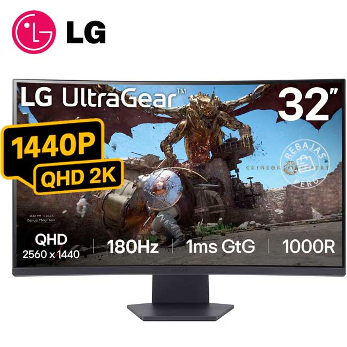 LG - Monitor LG UltraGear Curvo 32GS60QC-B 32” QHD 180Hz 1ms HDR10 FreeSync