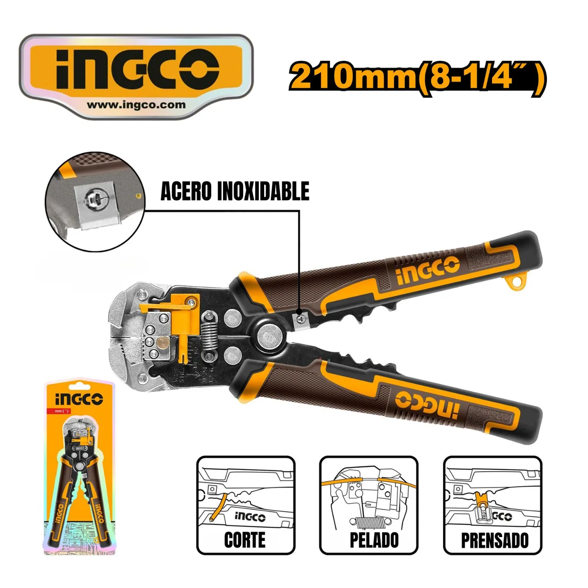INGCO TOOLS - HWSP102418 ALICATE PELACABLES 3 EN 1 DE 8" (210mm)