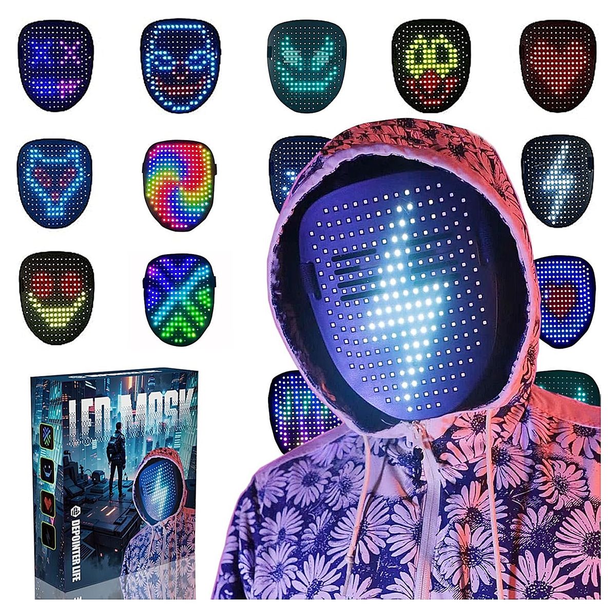 GENERICO - Máscara LED con Detección gestos para Halloween +12 años