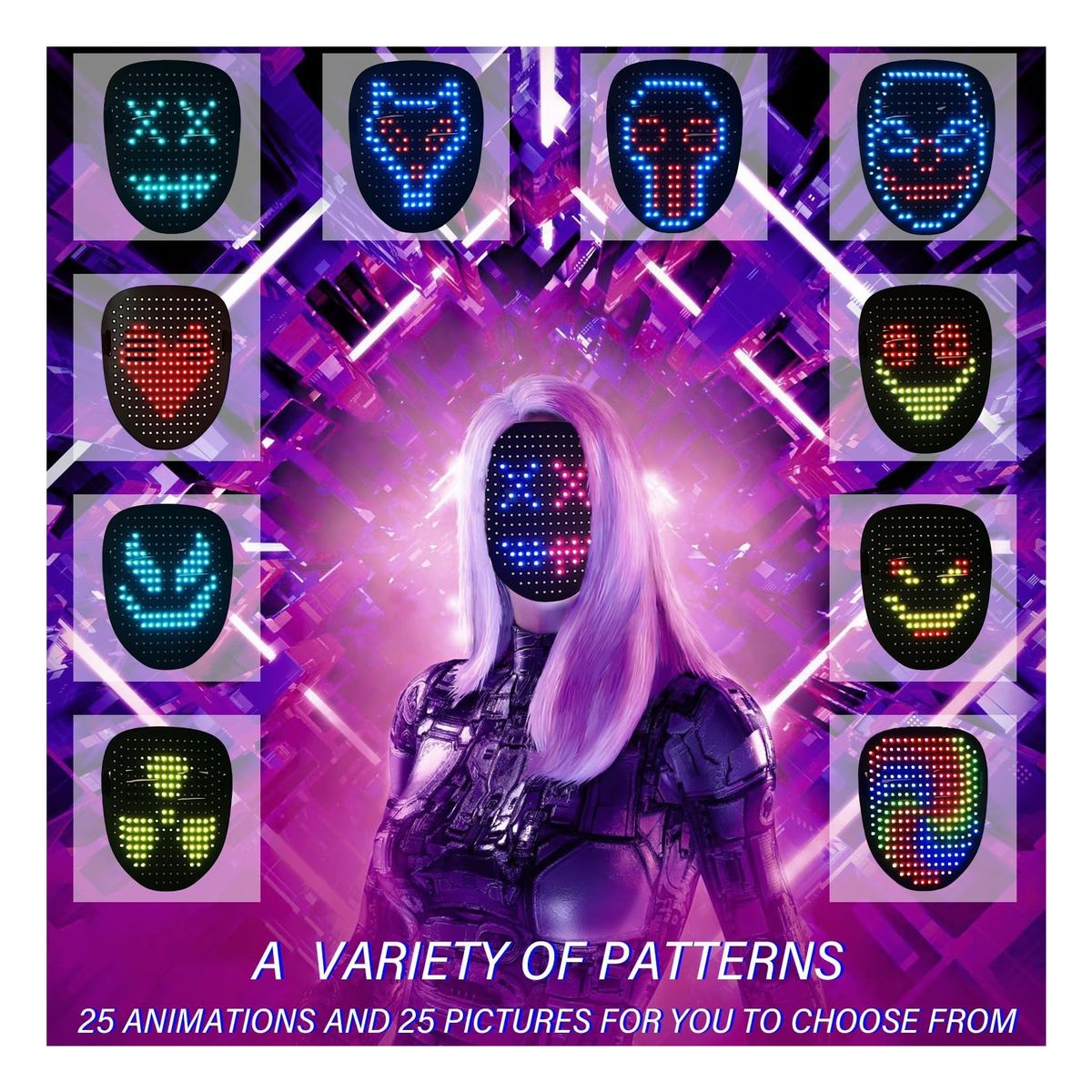 GENERICO - Máscara LED con Detección gestos para Halloween +12 años