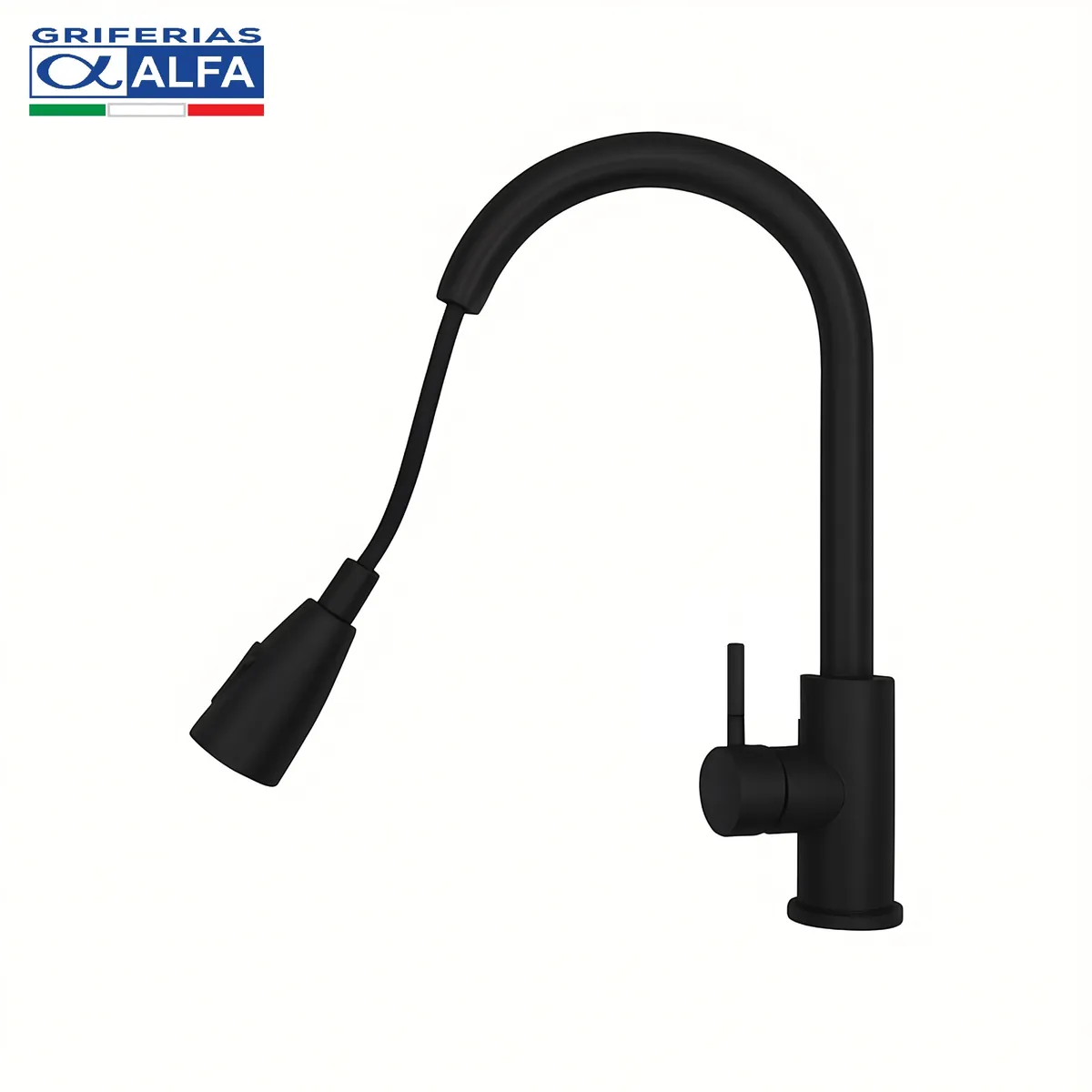 ALFA - Llave Ganso Retráctil Extraíble Mezcladora Monocomando al Mueble Negro