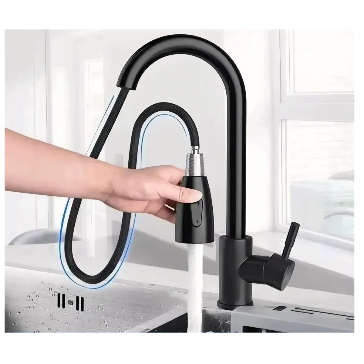 ALFA - Llave Ganso Retráctil Extraíble Mezcladora Monocomando al Mueble Negro