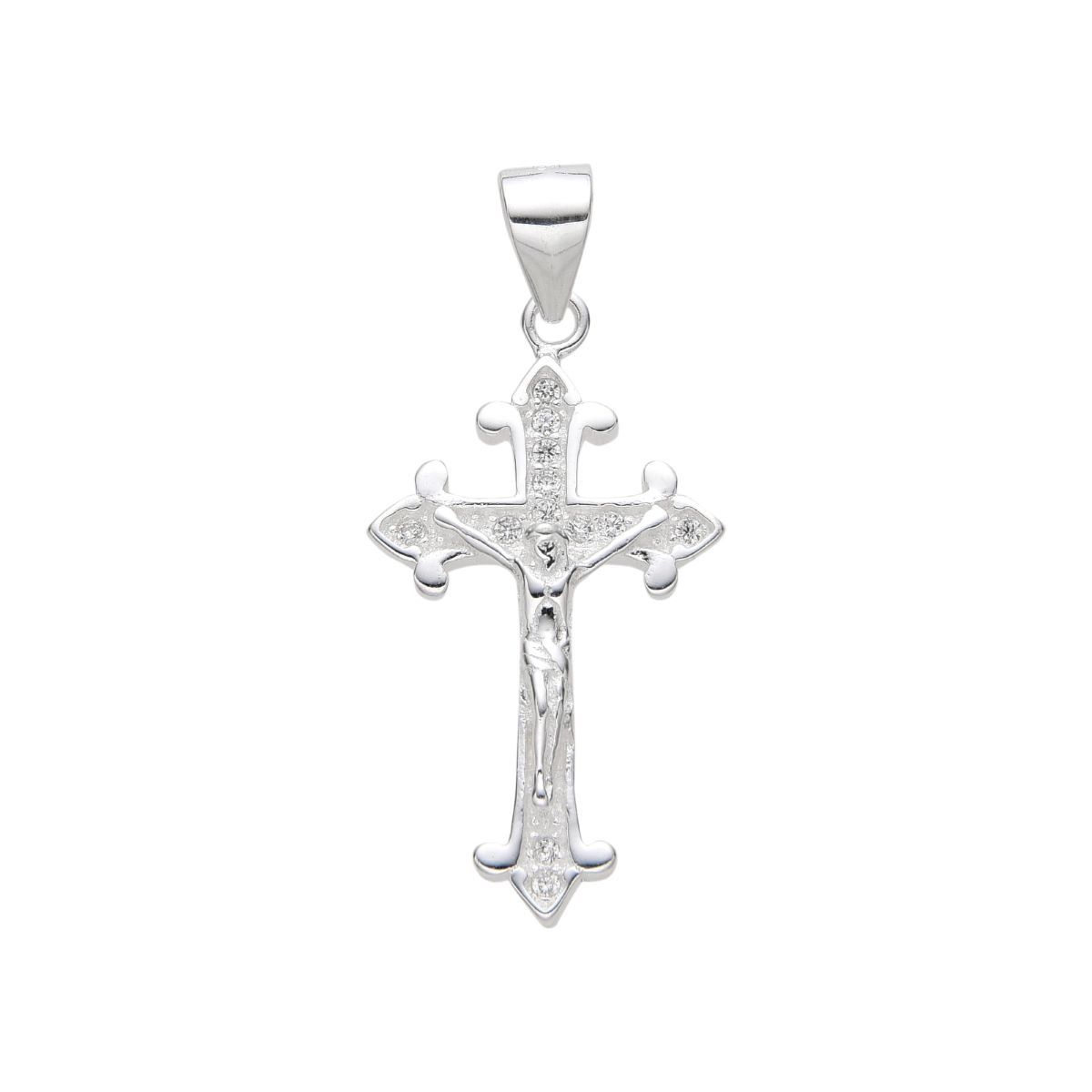 SANTORAL - Dije Cruz Cristo Brillos - Plata