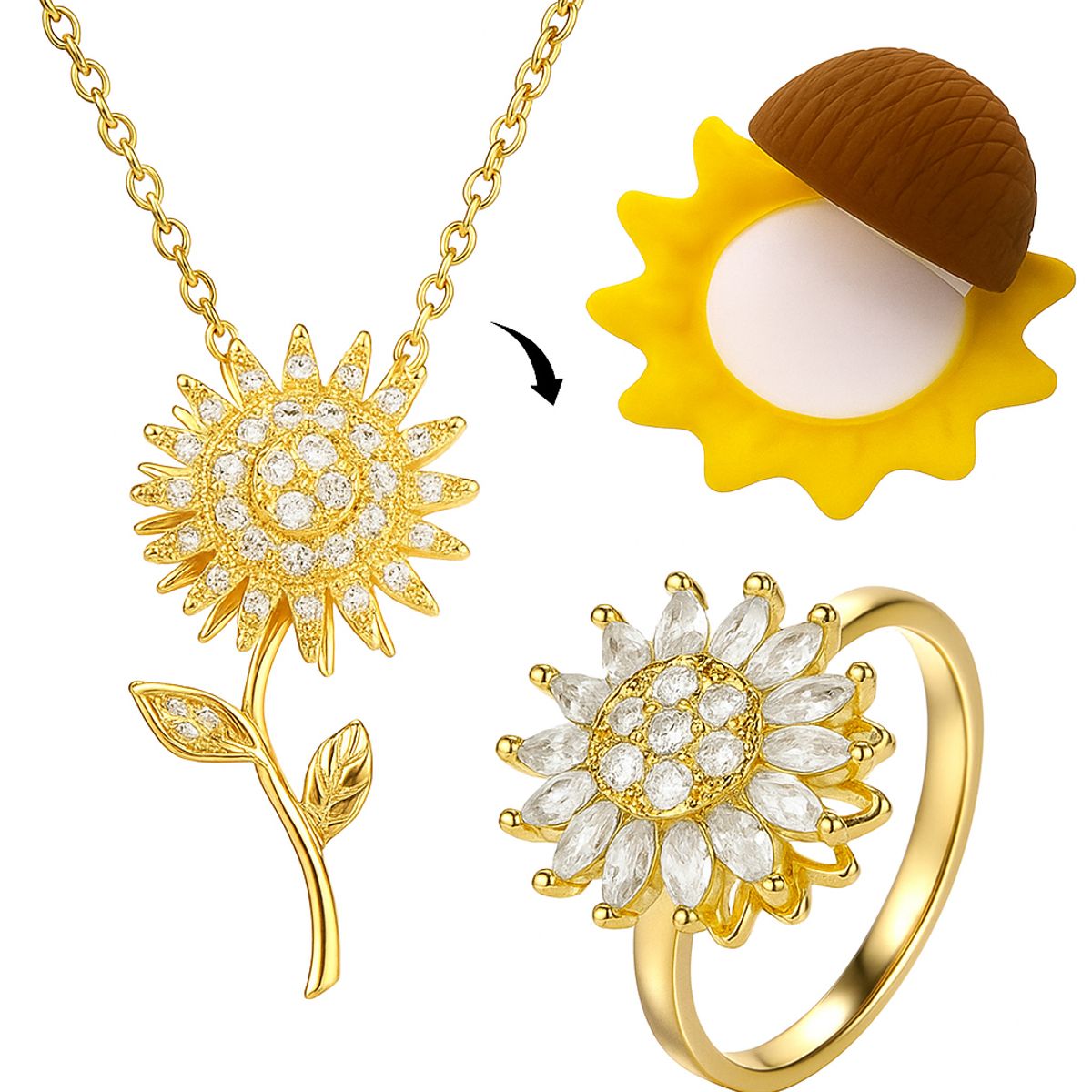 GENERICO - Collar Girasol + Anillo Ajustable Mujer Primavera