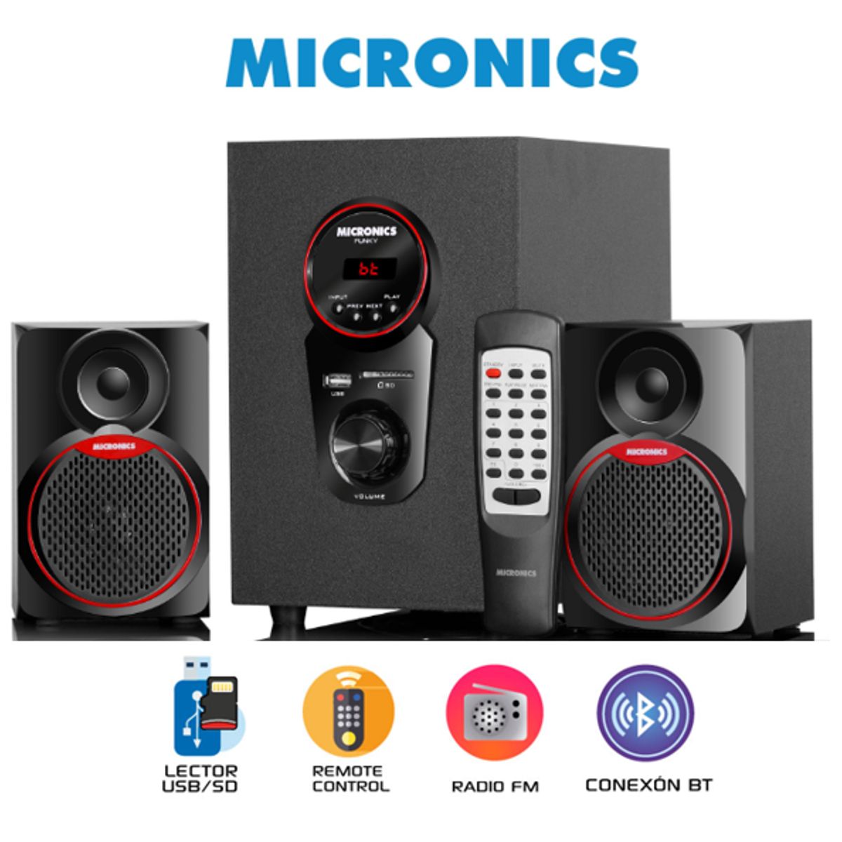 MICRONICS - Sistema De Audio FUNKY MIC S7077BT BLED FM SD+USB MICRONICS