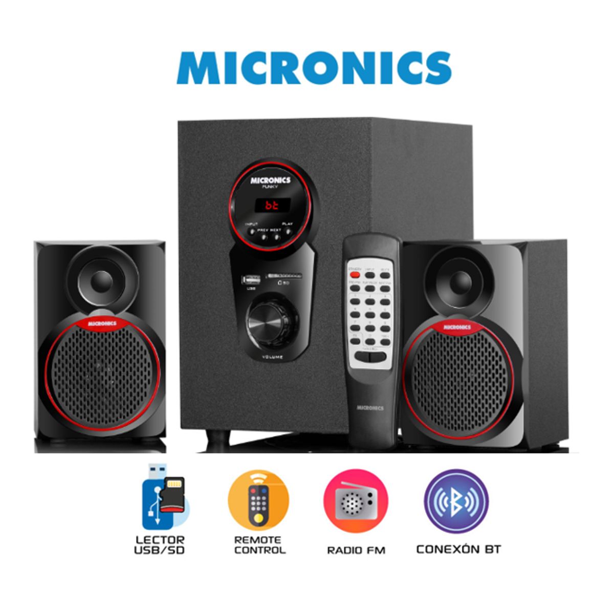 MICRONICS - Sistema De Audio FUNKY MIC S7077BT BLED FM SD+USB MICRONICS