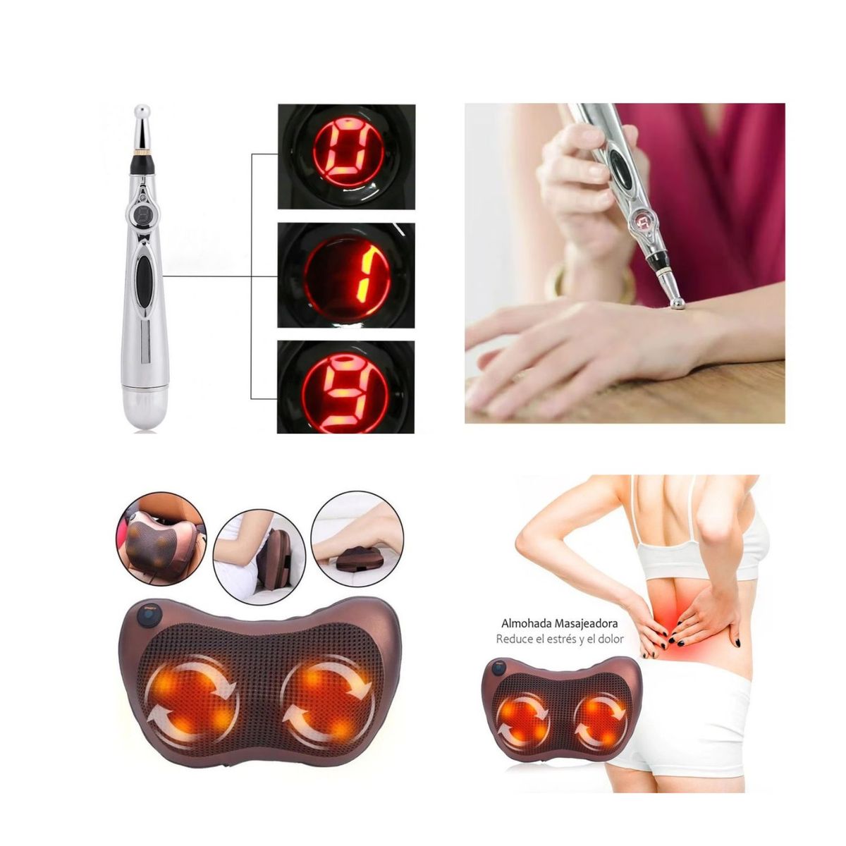 GENERICO - PACK Lápiz Masajeador de Acunputura + Almohada Masajeadora