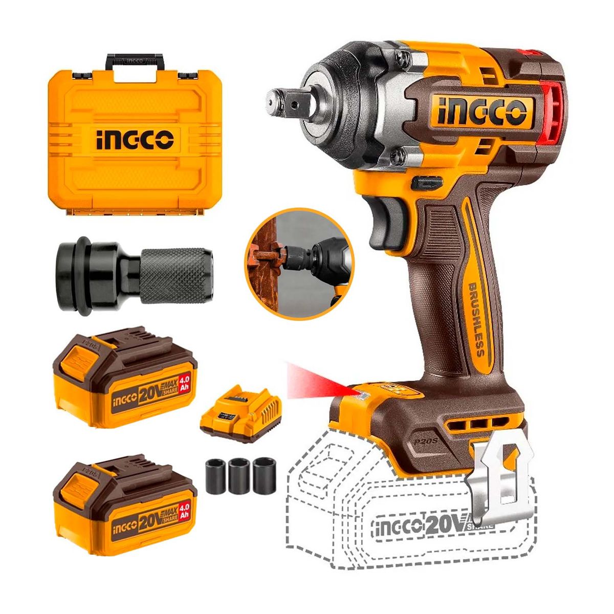 INGCO TOOLS - Llave De Impacto A Bateria 500nm Con 2 Bat Ciwli2050 Ingco