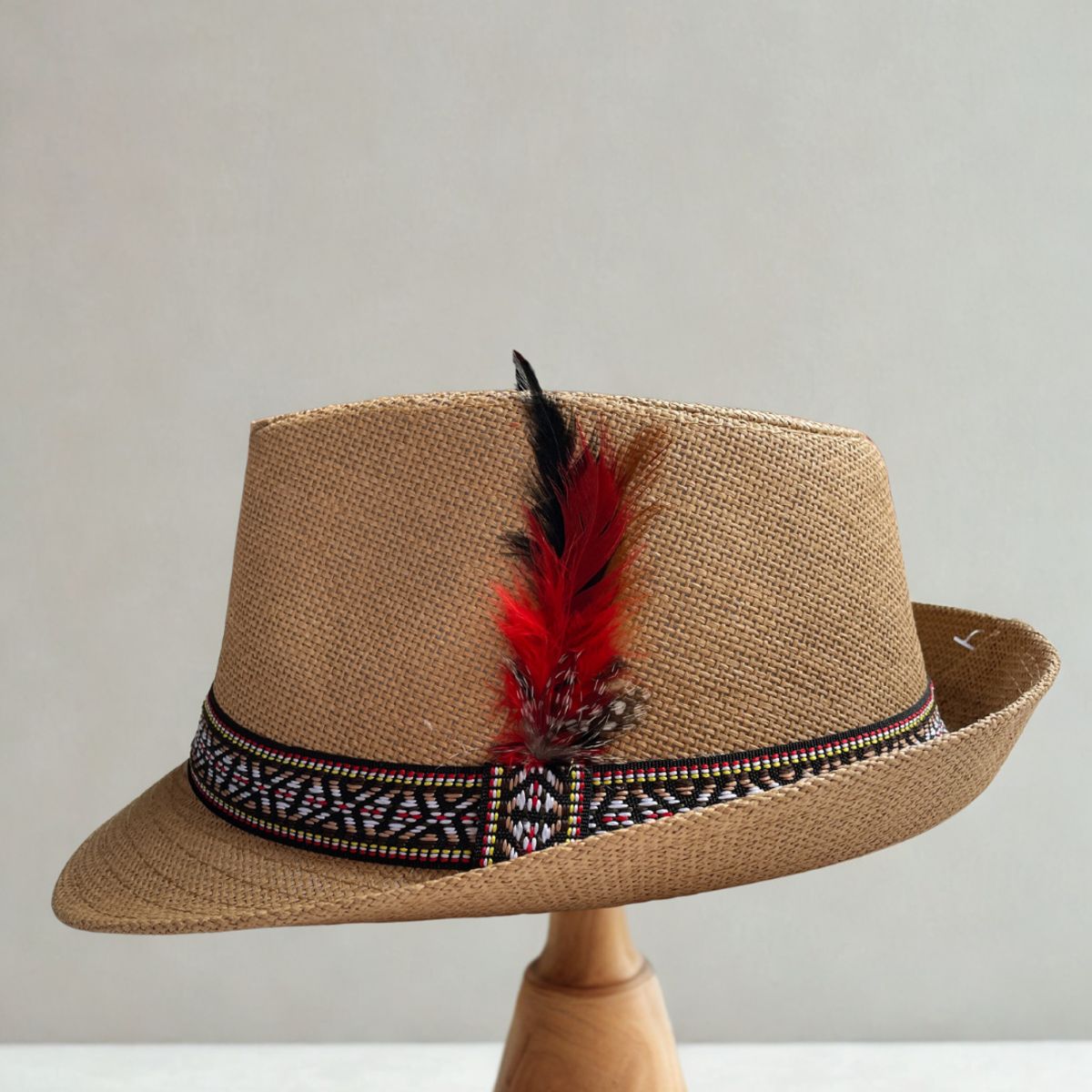 KAST PE - Sombrero Bier Beige Fedora con Pluma Unisex