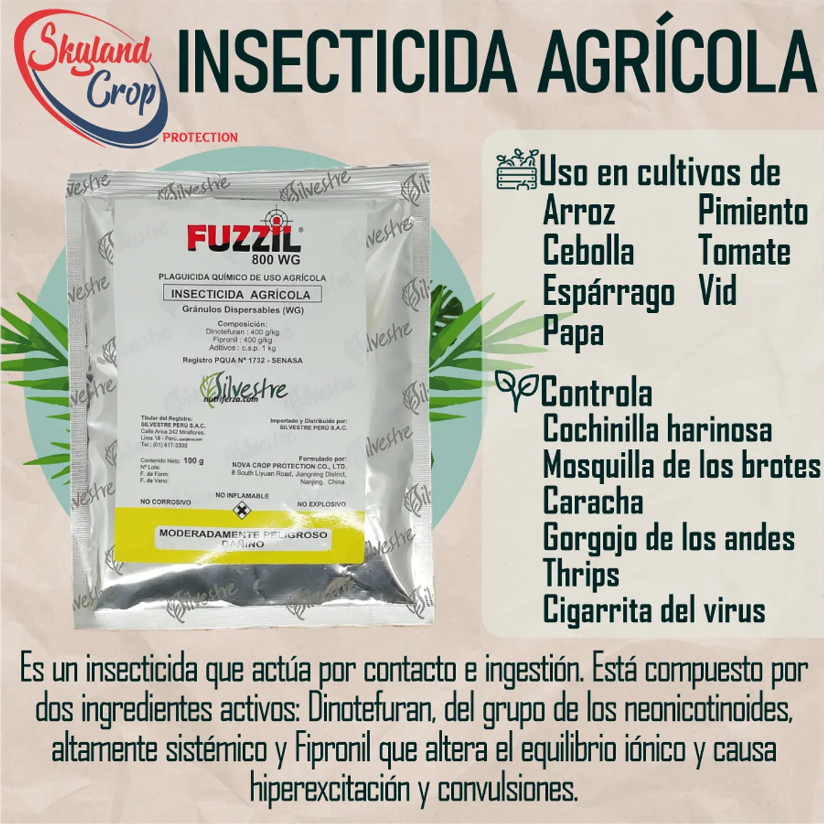 FUZZIL 800 WG 100gr INSECTICIDA  AGRÍCOLA, marca GENERICO - Foto 2
