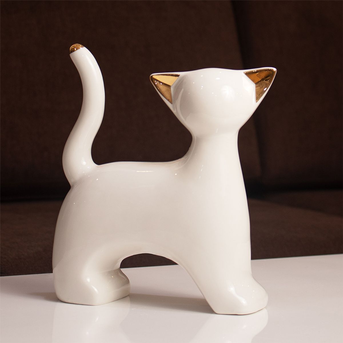 PANORAMA HOGAR - Gato BlancoDorado 217Cm Ceramica Decorativo