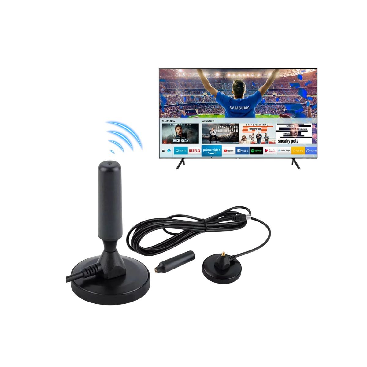 GENERICO - Antena de TV Digital HD 360° Base Magnética 5 Metros