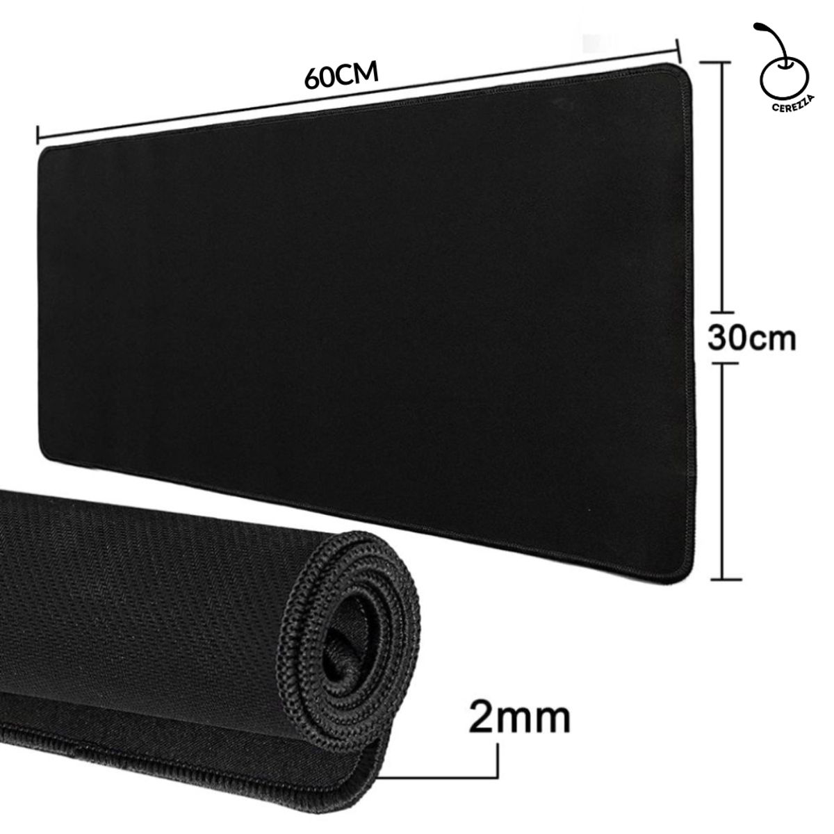 GENERICO - Pad Mouse Antideslizante 60cm x 30cm Alfombrilla Borde Cosido Negro