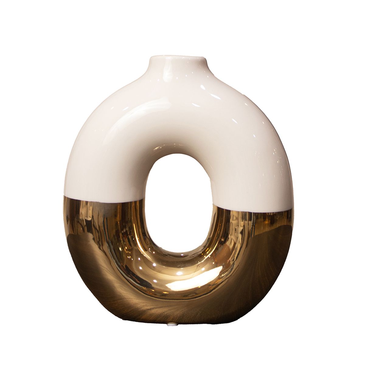 PANORAMA HOGAR - Florero Panadecor Redondo Cerámica BlancoDorado 188CM