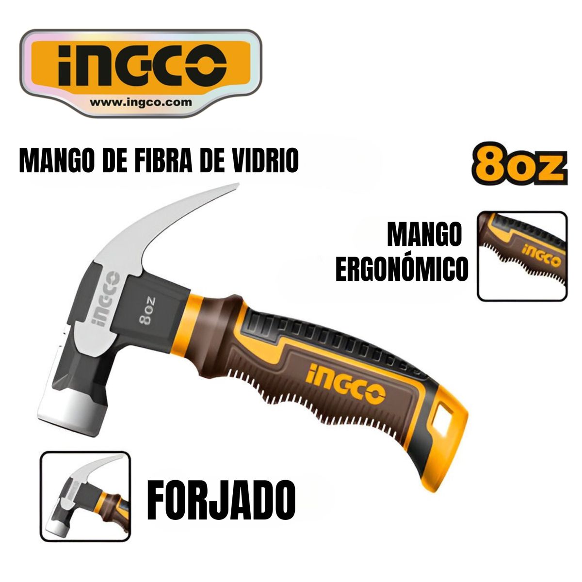 INGCO TOOLS - HCH81008D MINI MARTILLO ACERO FORJADO 8oz 220gr