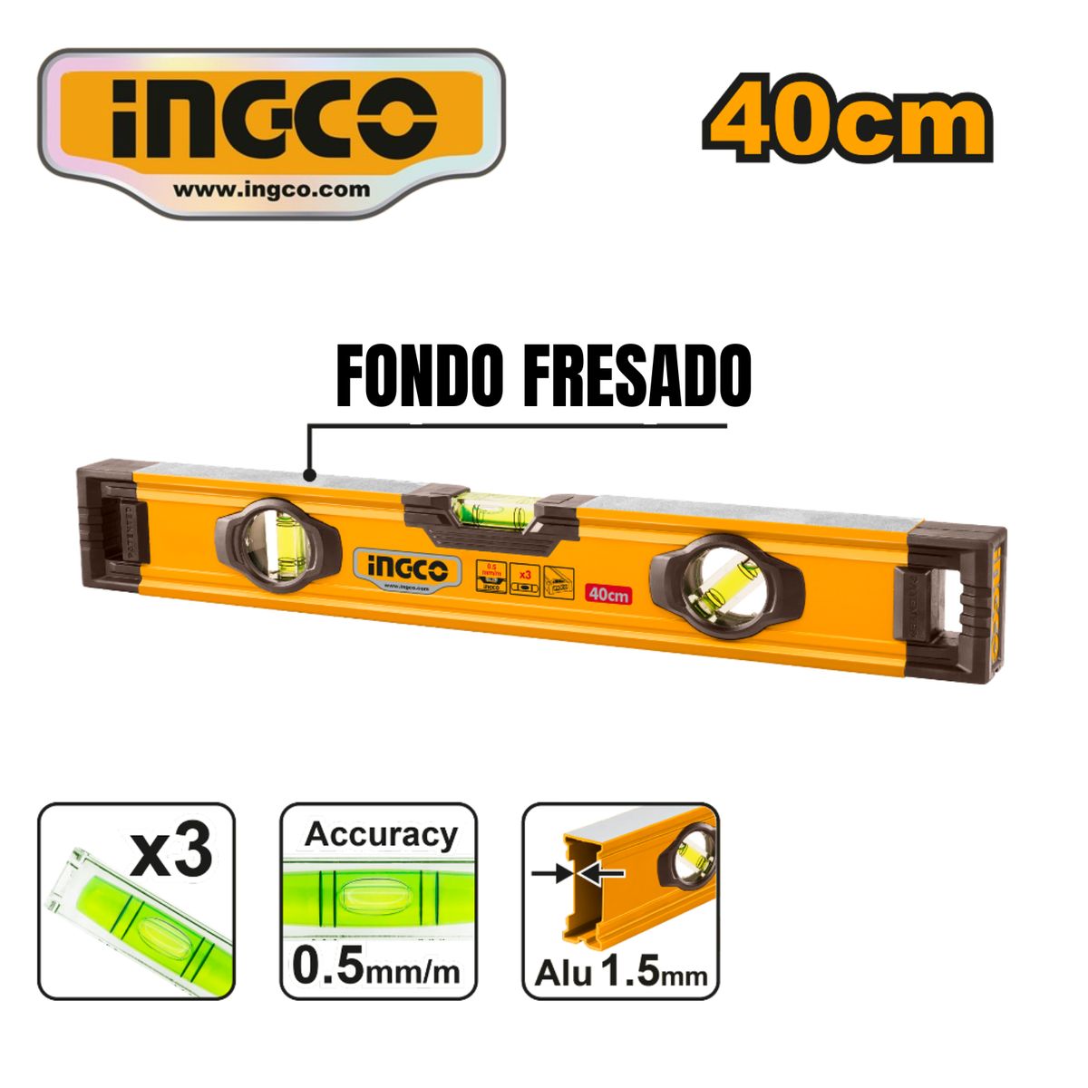 INGCO TOOLS - HSL08040 NIVEL  DE ALUMINIO 16"