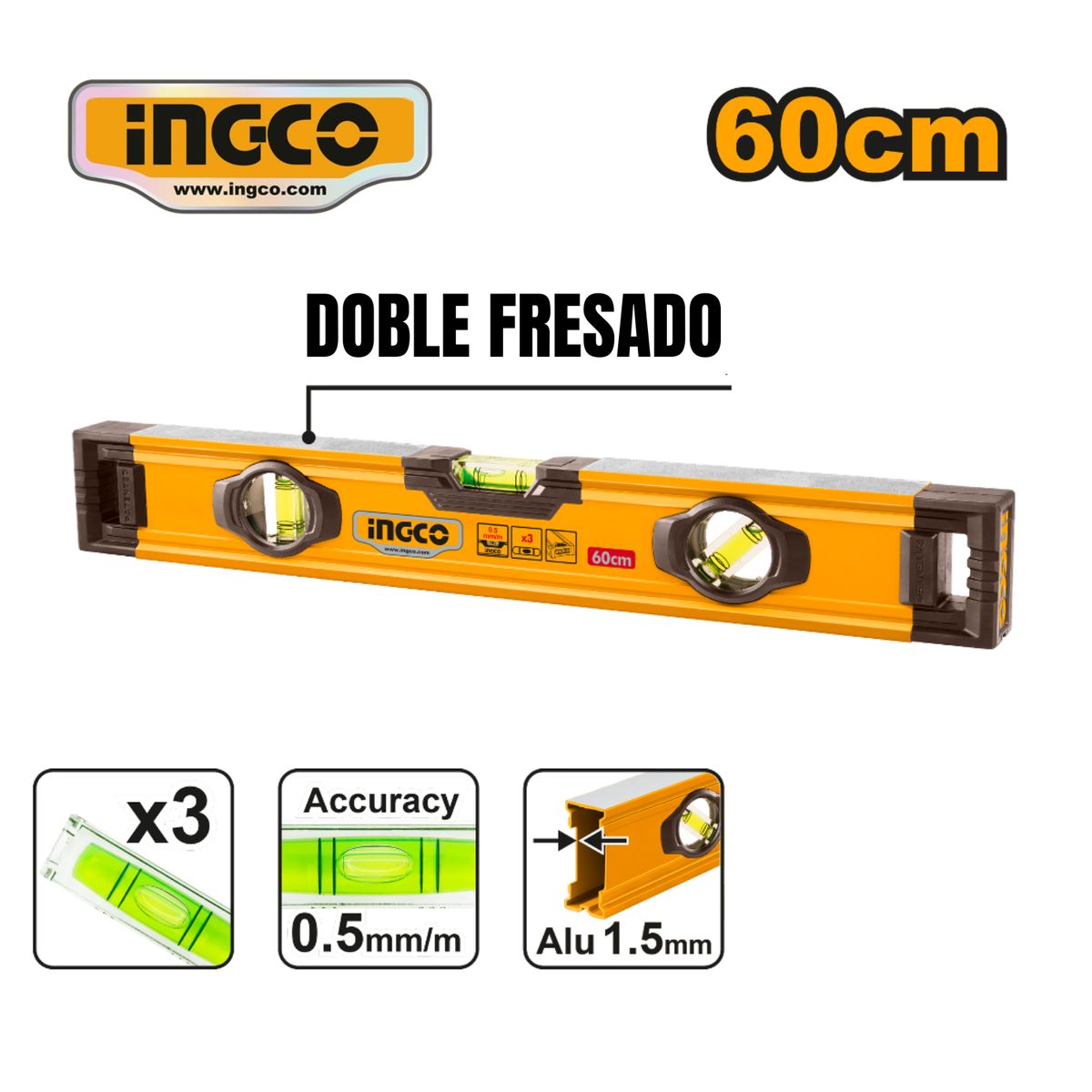 INGCO TOOLS - HSL08060 NIVEL  DE ALUMINIO 24"