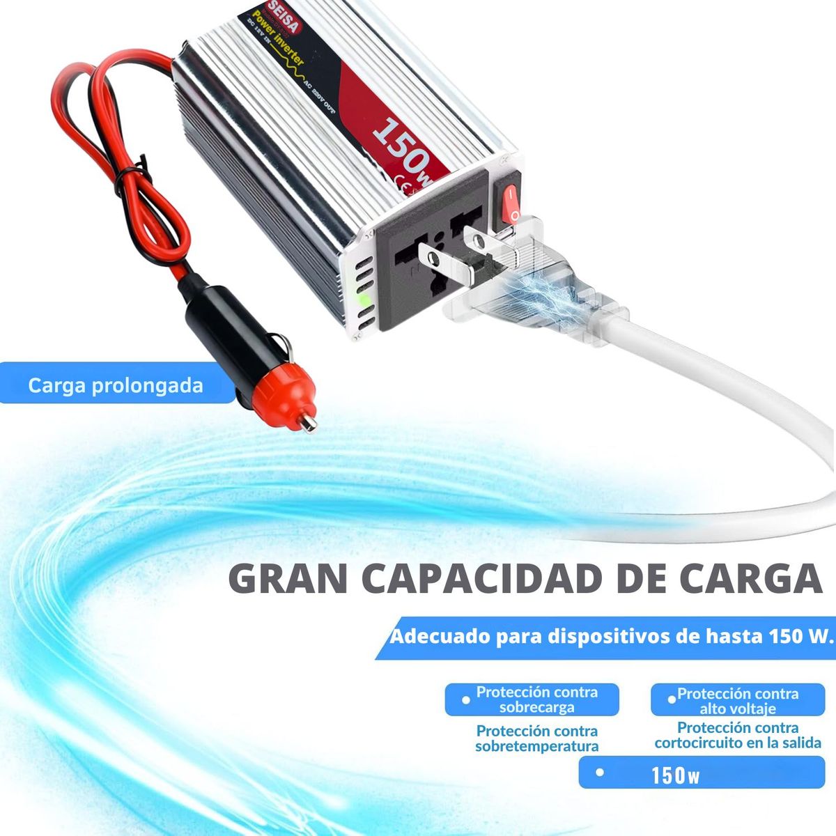 SEISA - Inversor para auto 12V 220V 150W SEISA DY-8102 con puerto USB