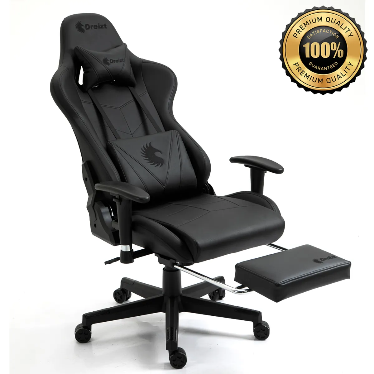 DREIZT - Silla Gamer Dreizt Apolo Series Negro 180° Alta Calidad con Posapies