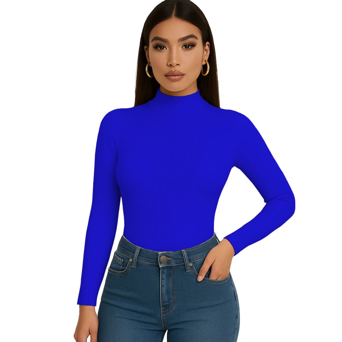 GENERICO - Polo Mujer Cafarena Manga Larga Rib Grueso Tic-13 Color Azul