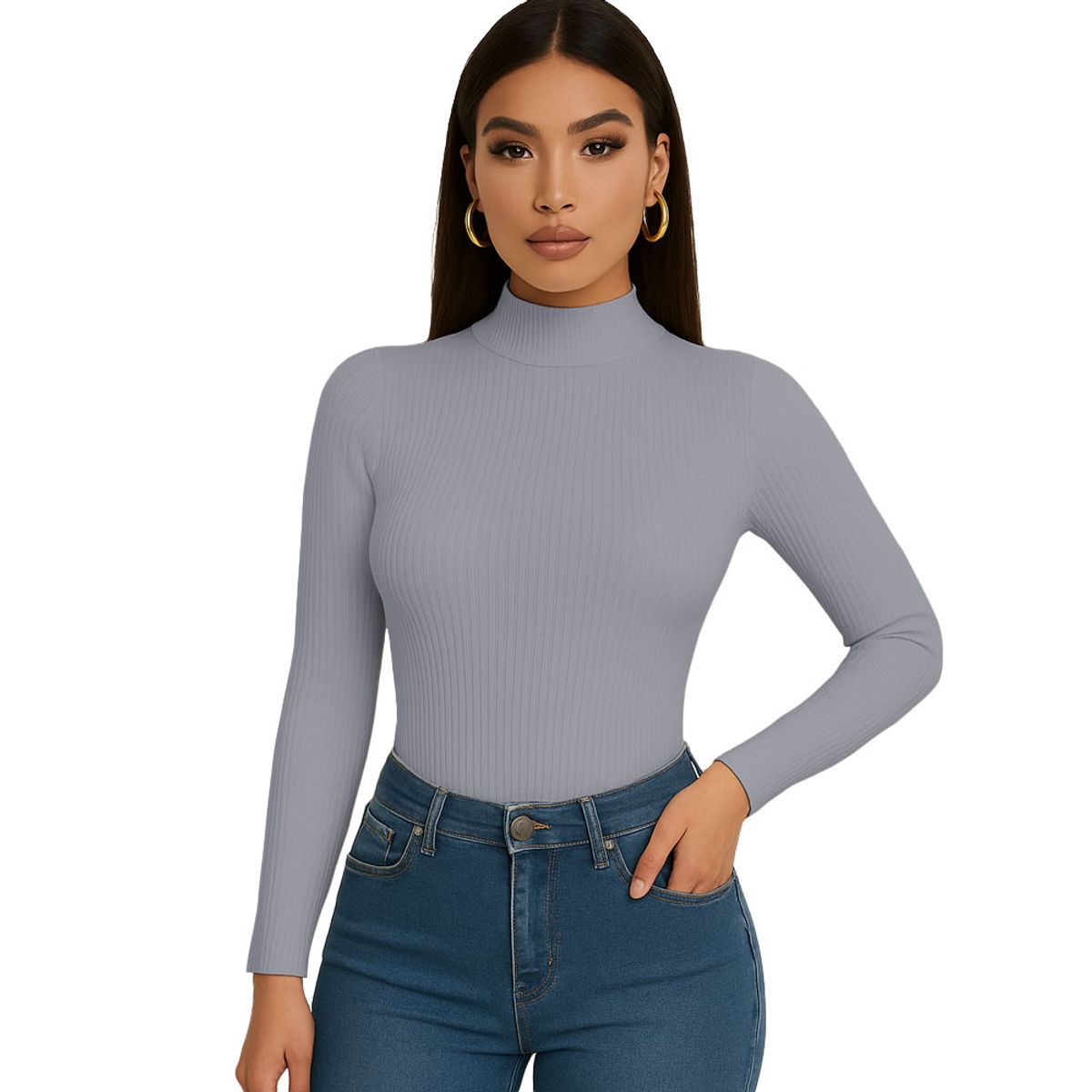 GENERICO - Polo Mujer Cafarena Manga Larga Rib Grueso Tic-13 Color Gris