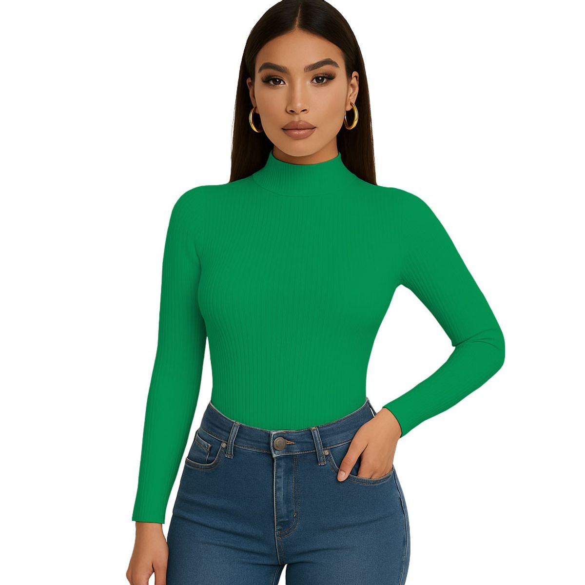 GENERICO - Polo Mujer Cafarena Manga Larga Rib Grueso Tic-13 Color Verde