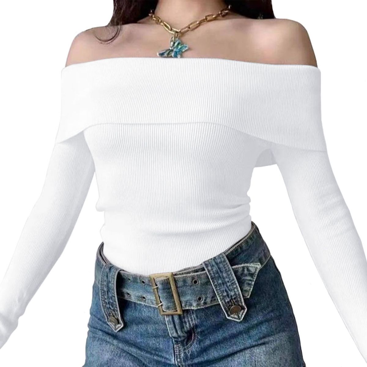 GENERICO - Polo Mujer Rumbera Manga Larga Rib Grueso New 710-16 Color Blanco