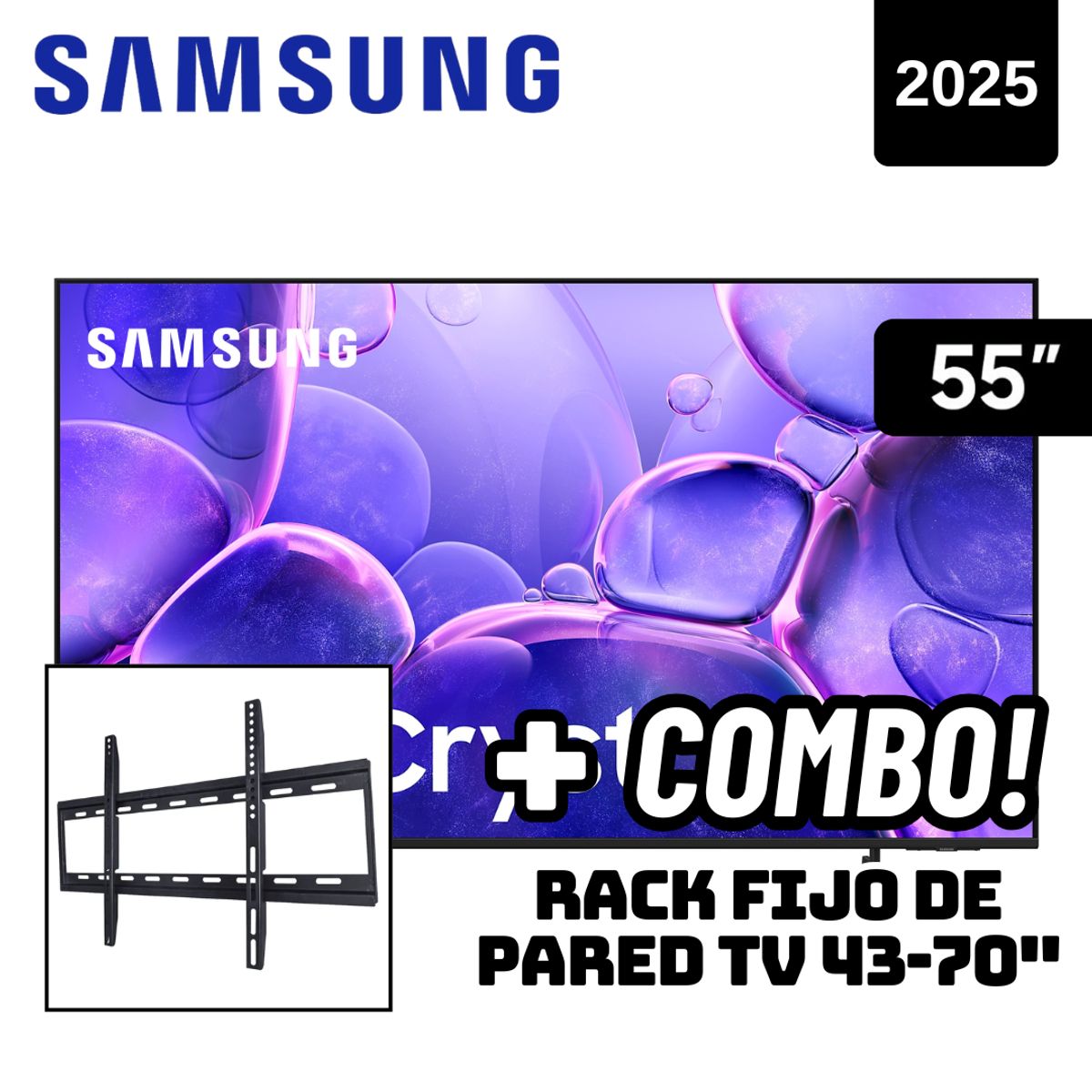 SAMSUNG - TELEVISOR SAMSUNG 55 SMART TV TIZEN OS 4K CRYSTAL UHD LED 2025 - UN55U8000FGXPE + RACK FIJO
