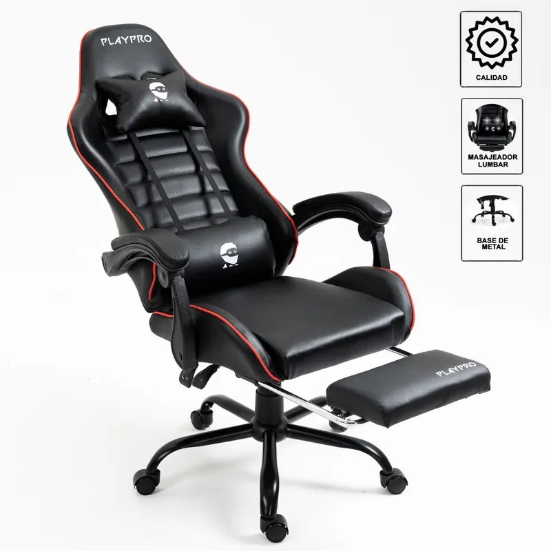 PLAYPRO - Silla Gamer con Masajeador Lumbar Playpro X1 Rojo Base de Metal