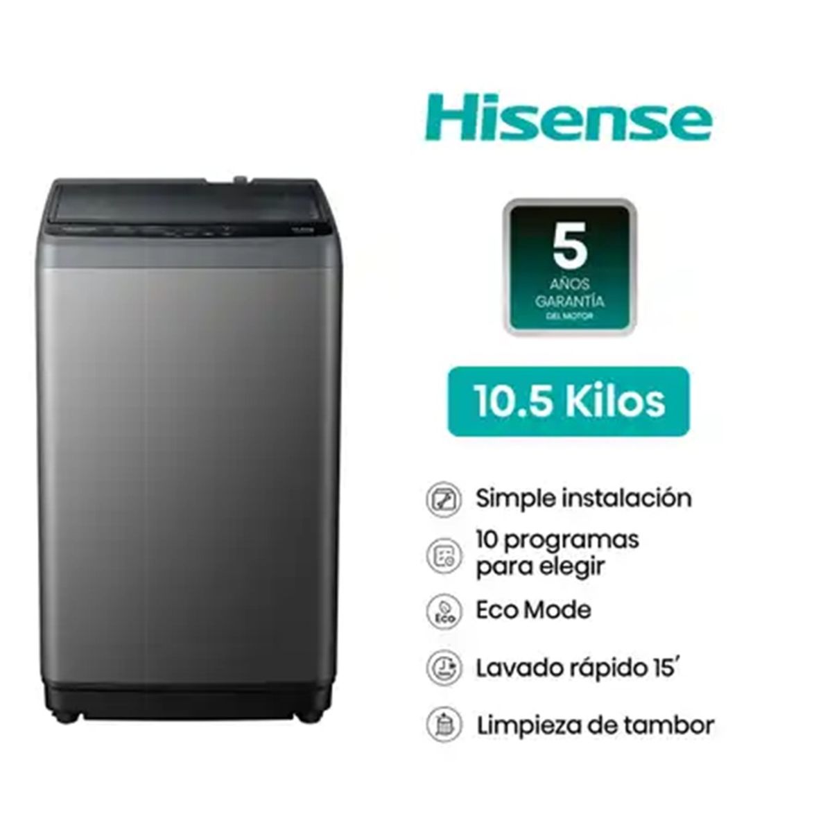 HISENSE - Lavadora Hisense 10.5 kg Carga Superior Automática WT1D1030UT
