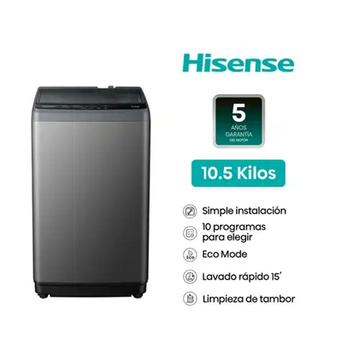 HISENSE - Lavadora Hisense 10.5 kg Carga Superior Automática WT1D1030UT