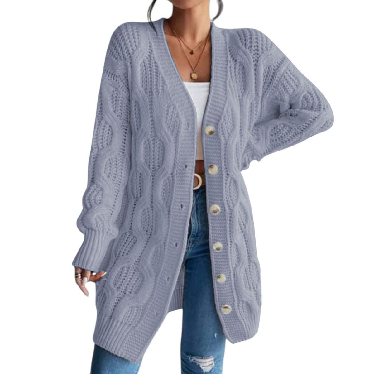 GENERICO - Chompa Mujer Hilo Invierno Botones 127G BRA-32 Color Gris