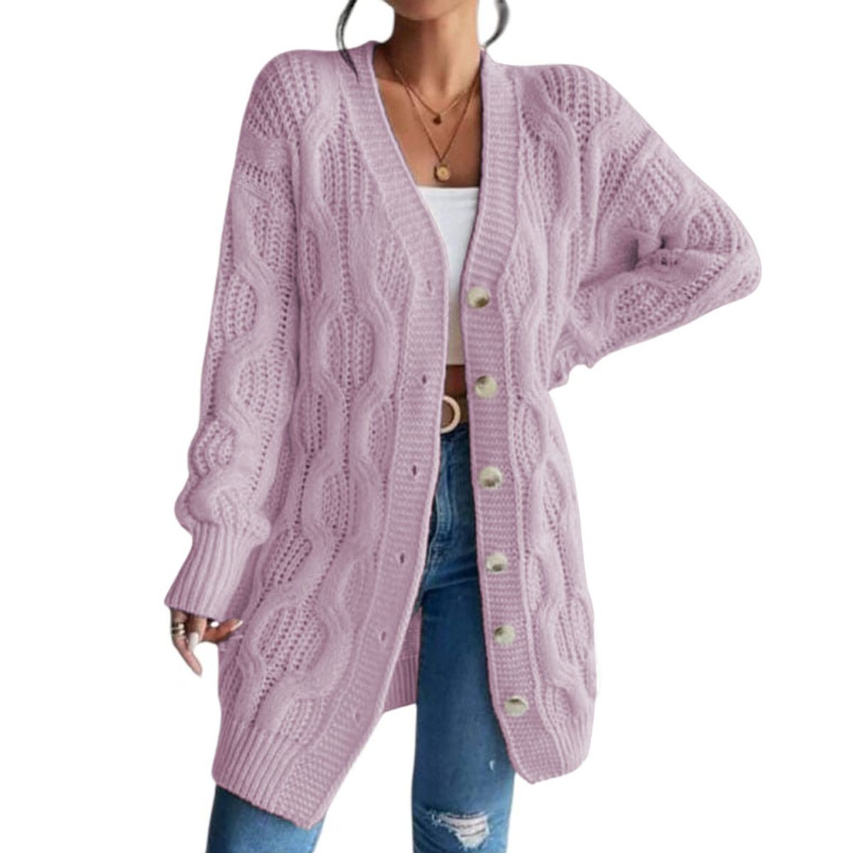 GENERICO - Chompa Mujer Hilo Invierno Botones 127G BRA-32 Color Rosa