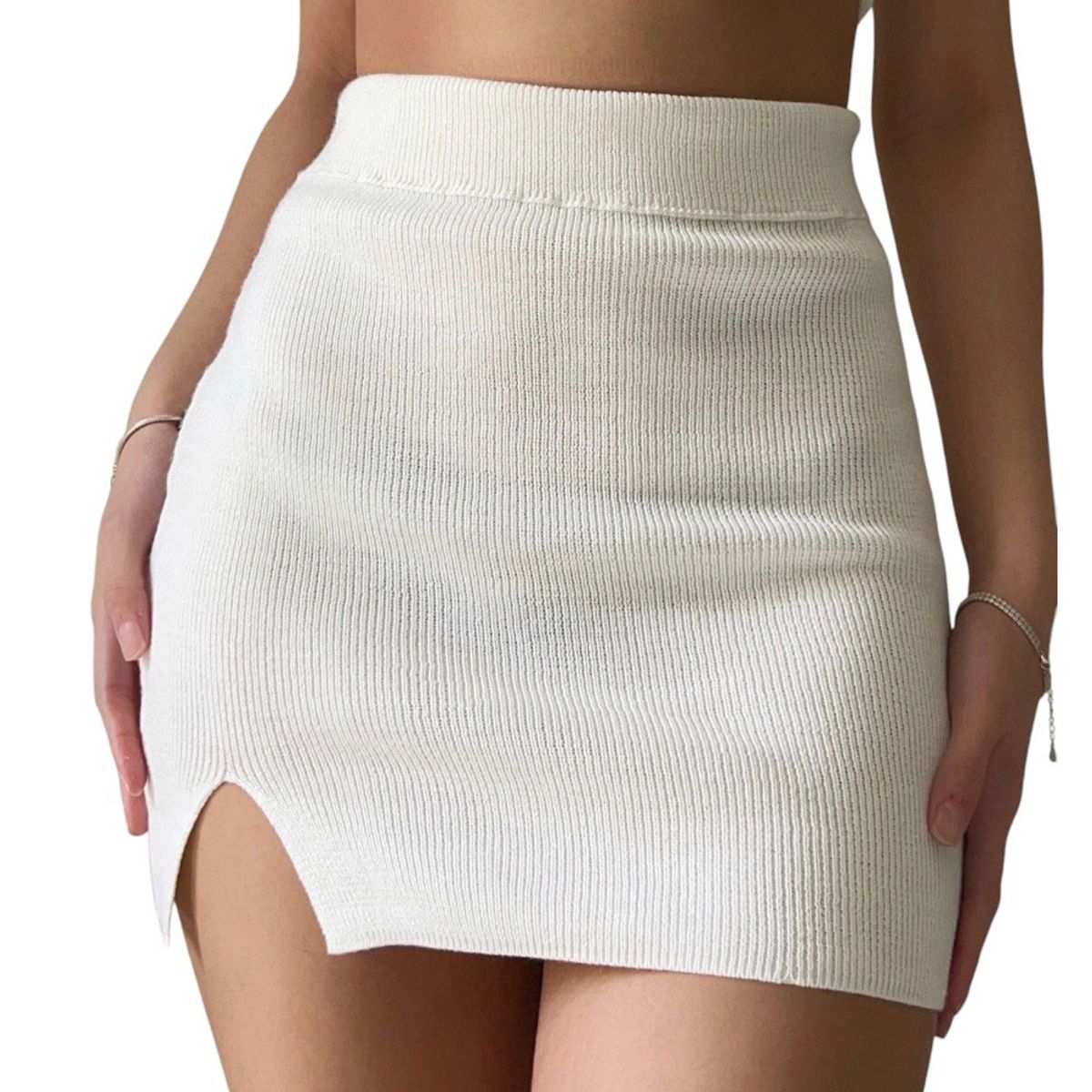 GENERICO - Minifalda Manga 35 Hilo Mujer Celeste Casual 359G-12 Color Perla