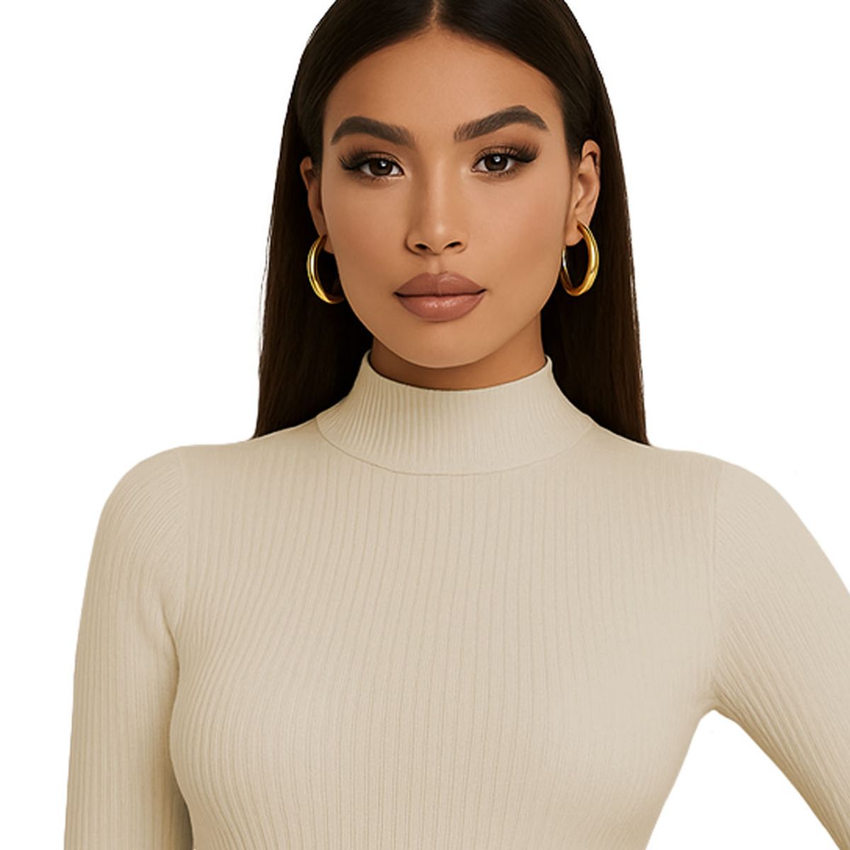 GENERICO - Polo Mujer Cafarena Manga Larga Rib Grueso Tic-13 Color Hueso