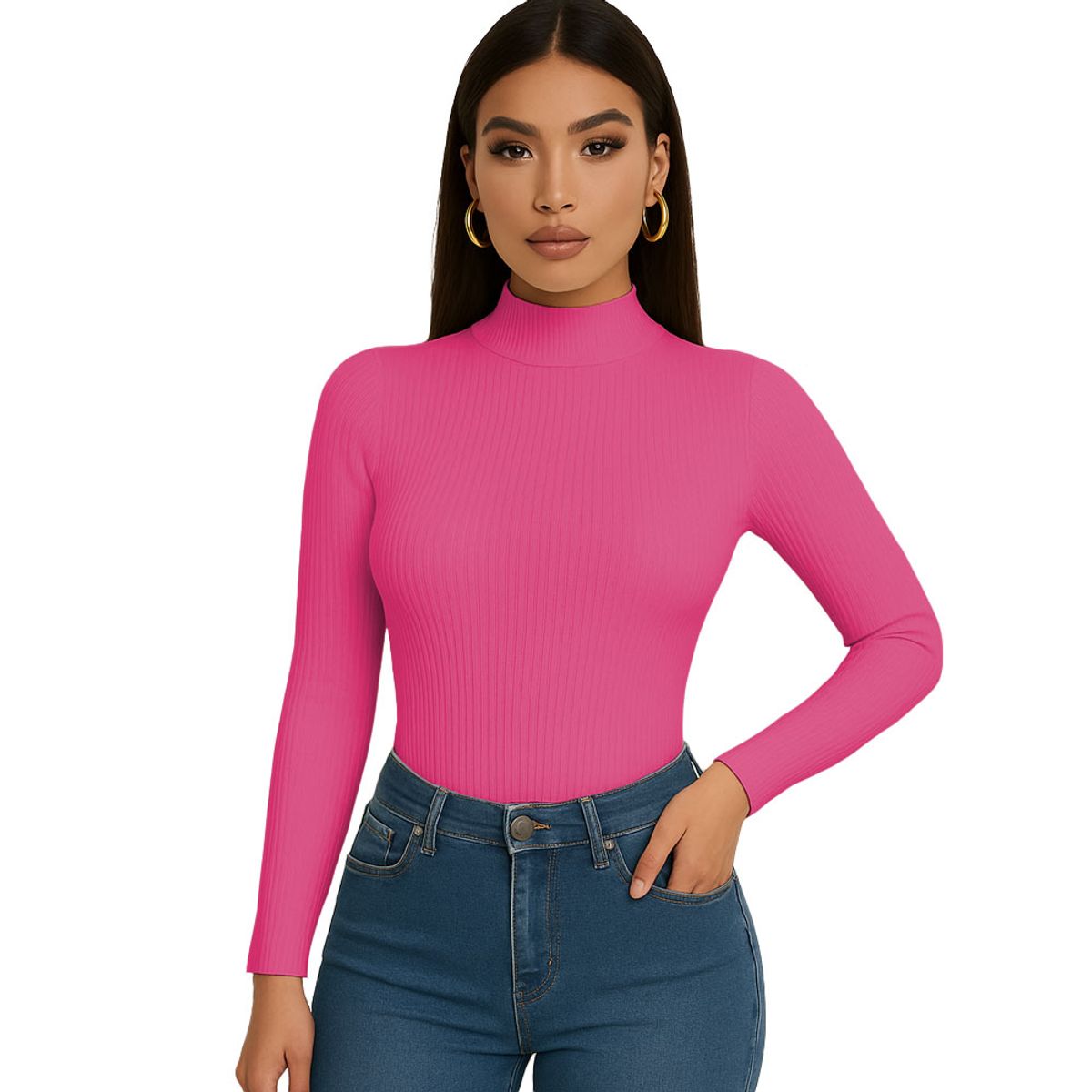 GENERICO - Polo Mujer Cafarena Manga Larga Rib Grueso Tic-13 Color Salmon