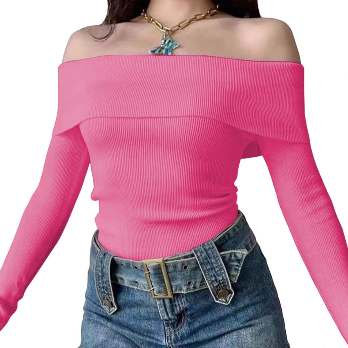 GENERICO - Polo Mujer Rumbera Manga Larga Rib Grueso New 710-16 Color Salmon