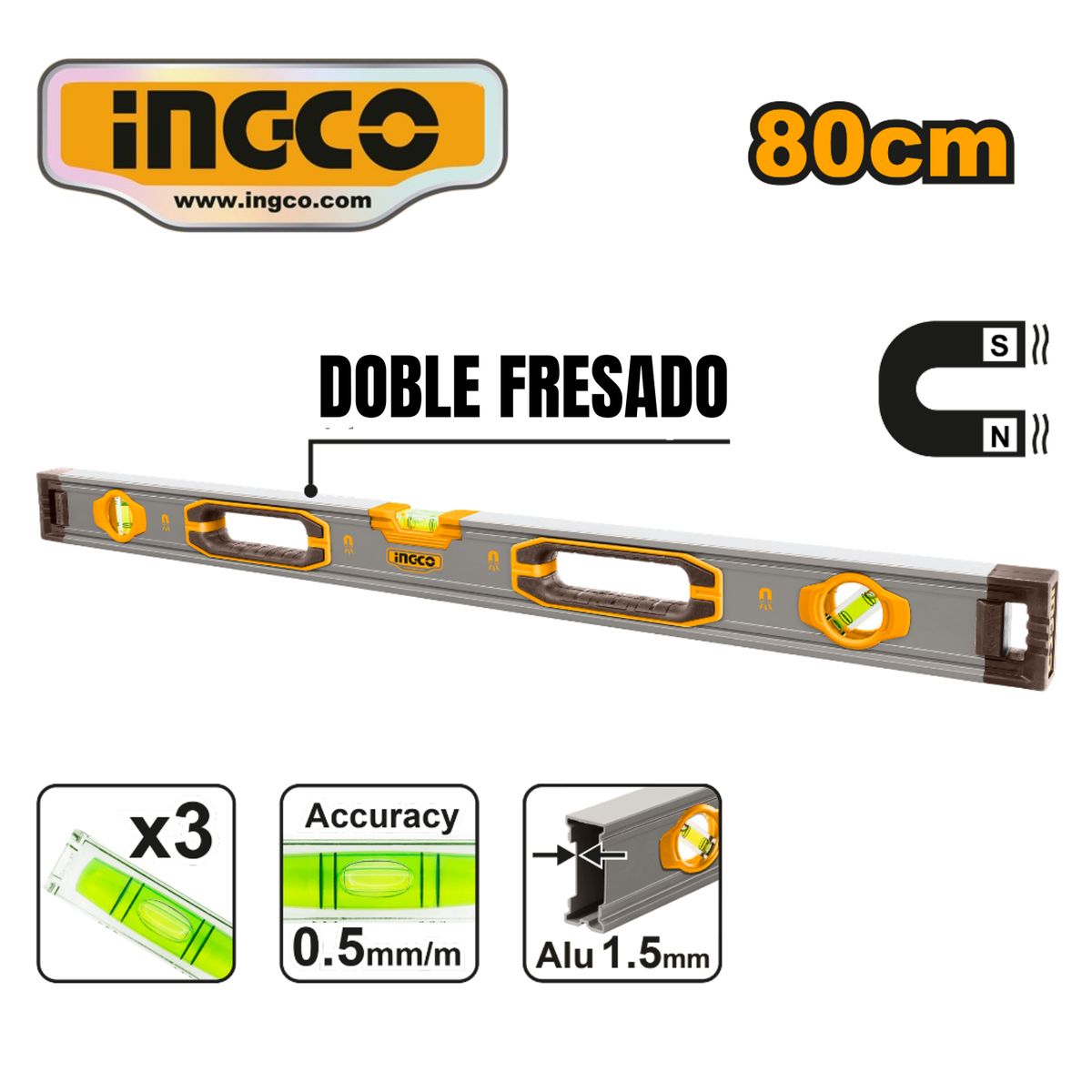 INGCO TOOLS - HSL38080M NIVEL IMANTADO 80CM