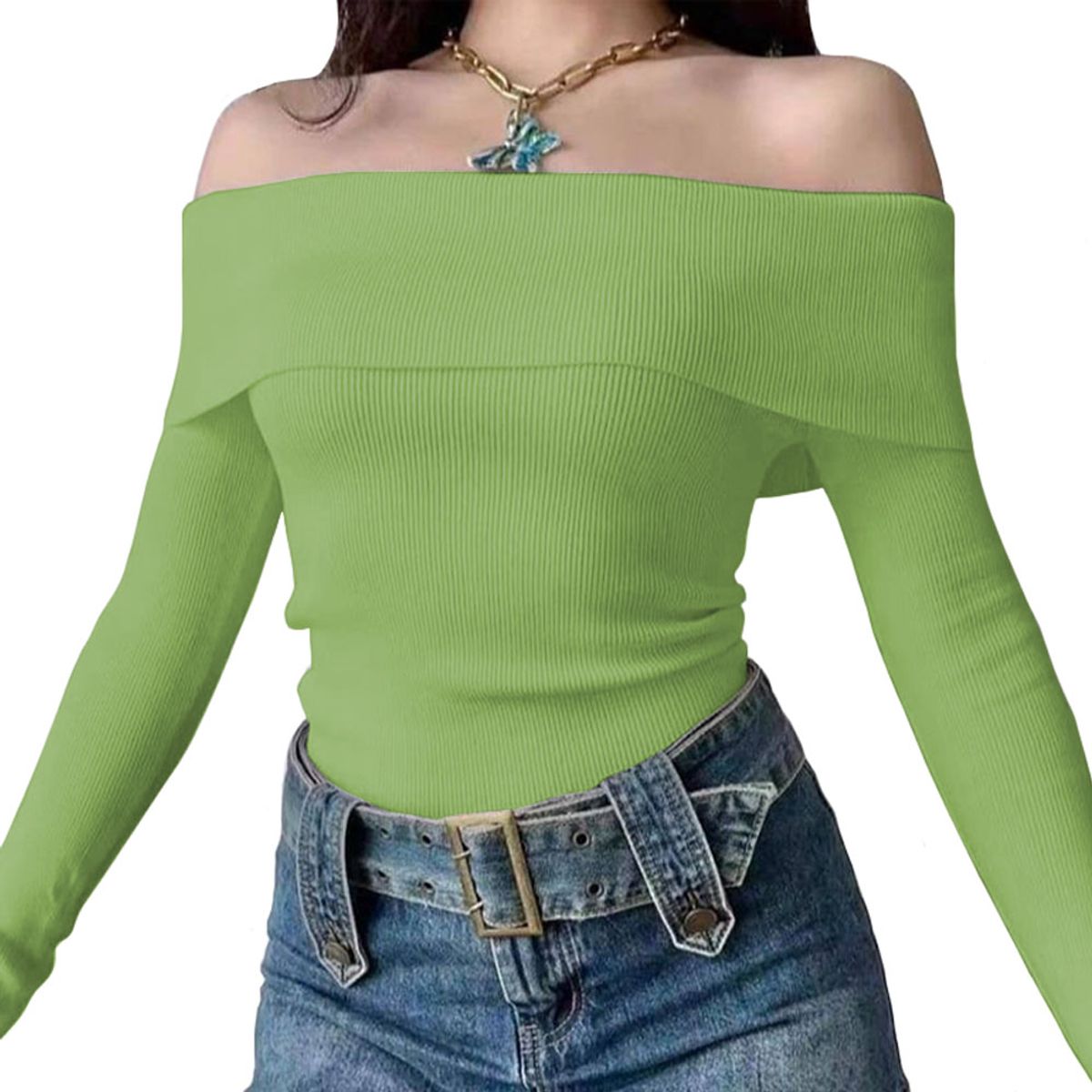 GENERICO - Polo Mujer Rumbera Manga Larga Rib Grueso New 710-16 Color Olivo