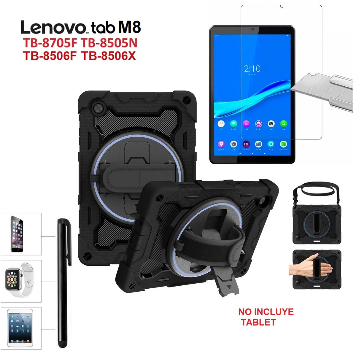 GENERICO - Funda Armor + Mica + Lapiz para Lenovo Tab M8 3era Gen TB-8506F 8506X