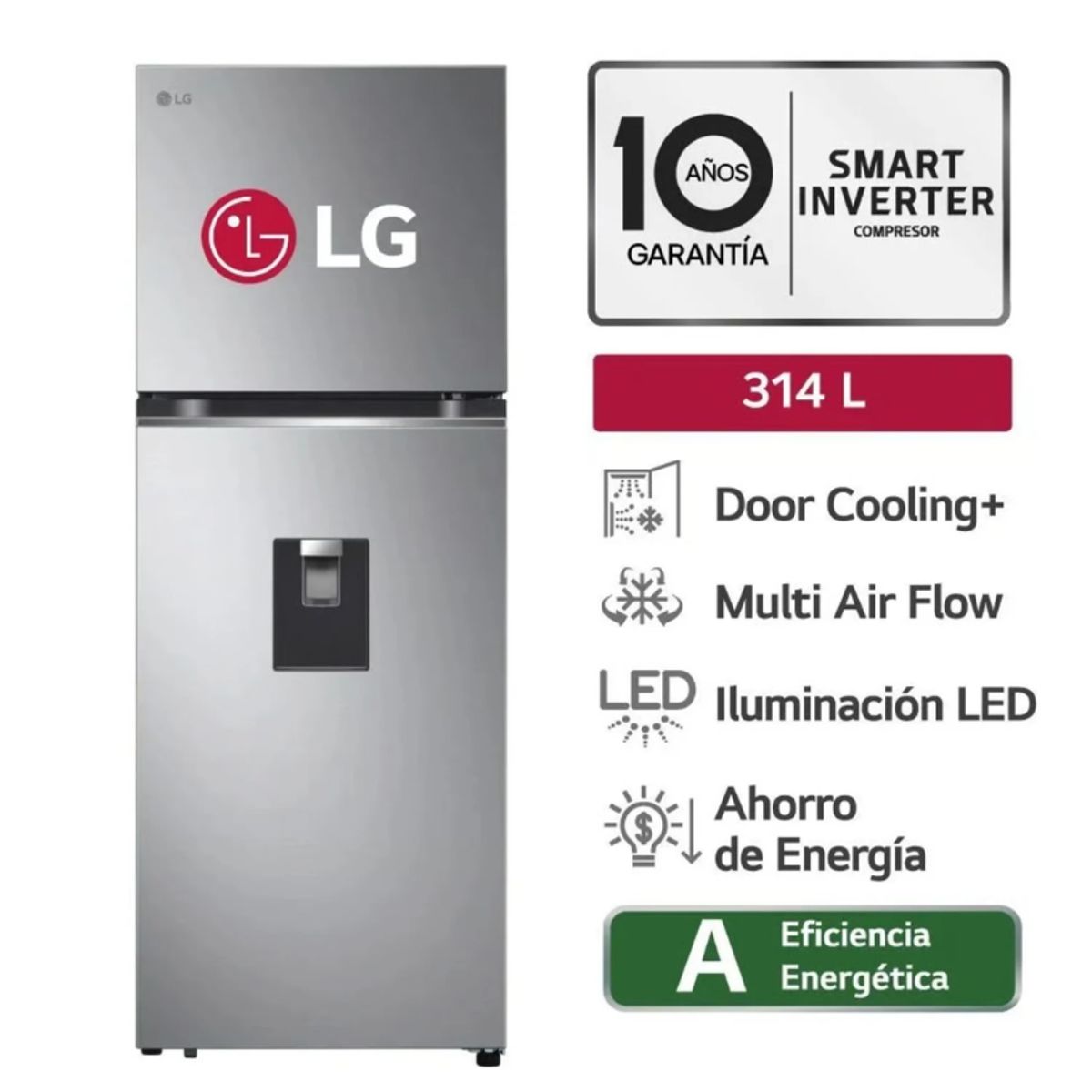 LG - REFRIGERADORA LG TOP FREEZER NO FROST 314L GT31WPP DOOR COOLING PLATEADO