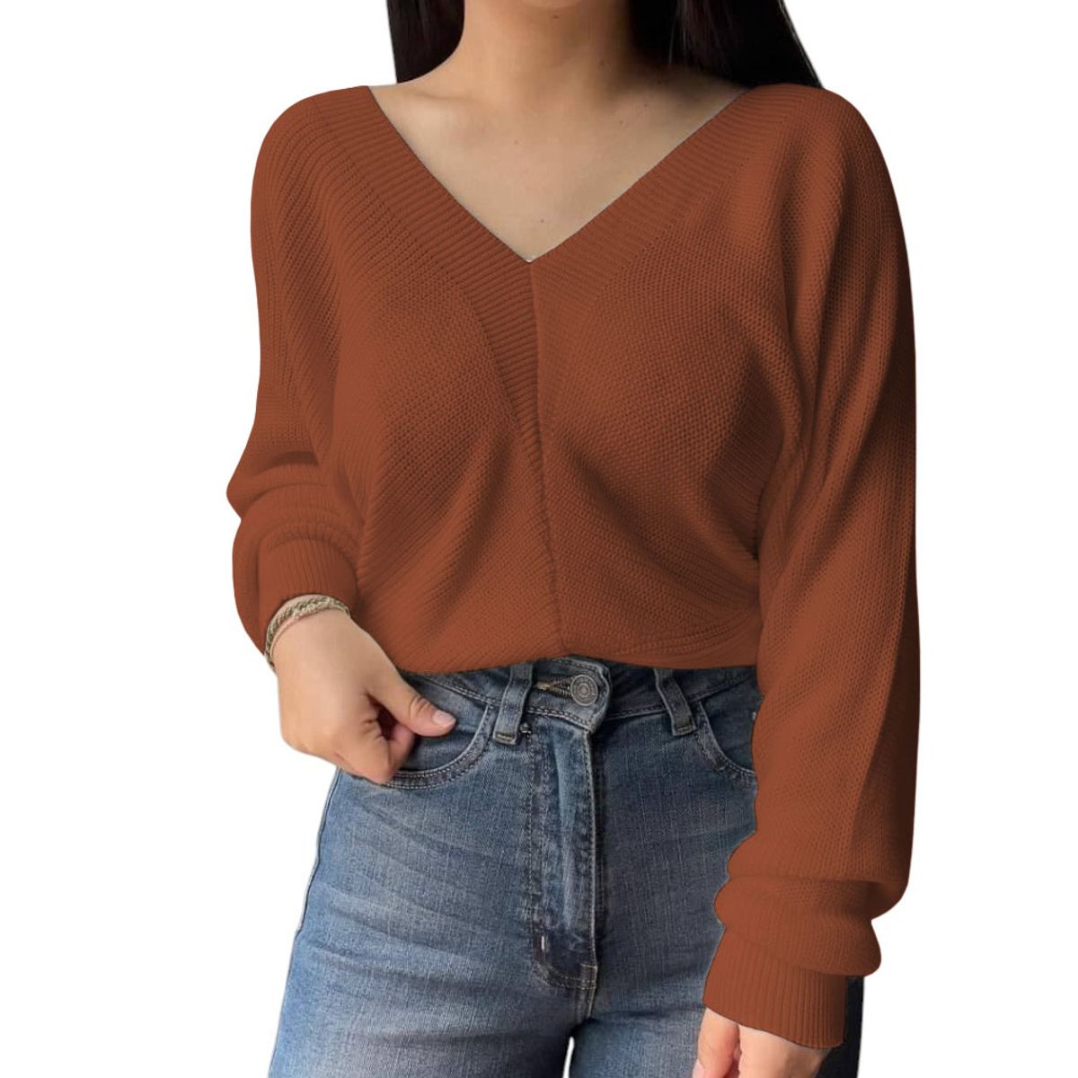 GENERICO - Chompa Mujer Hilo Espalda Descubierta 474G Lid-25 Color Caramelo