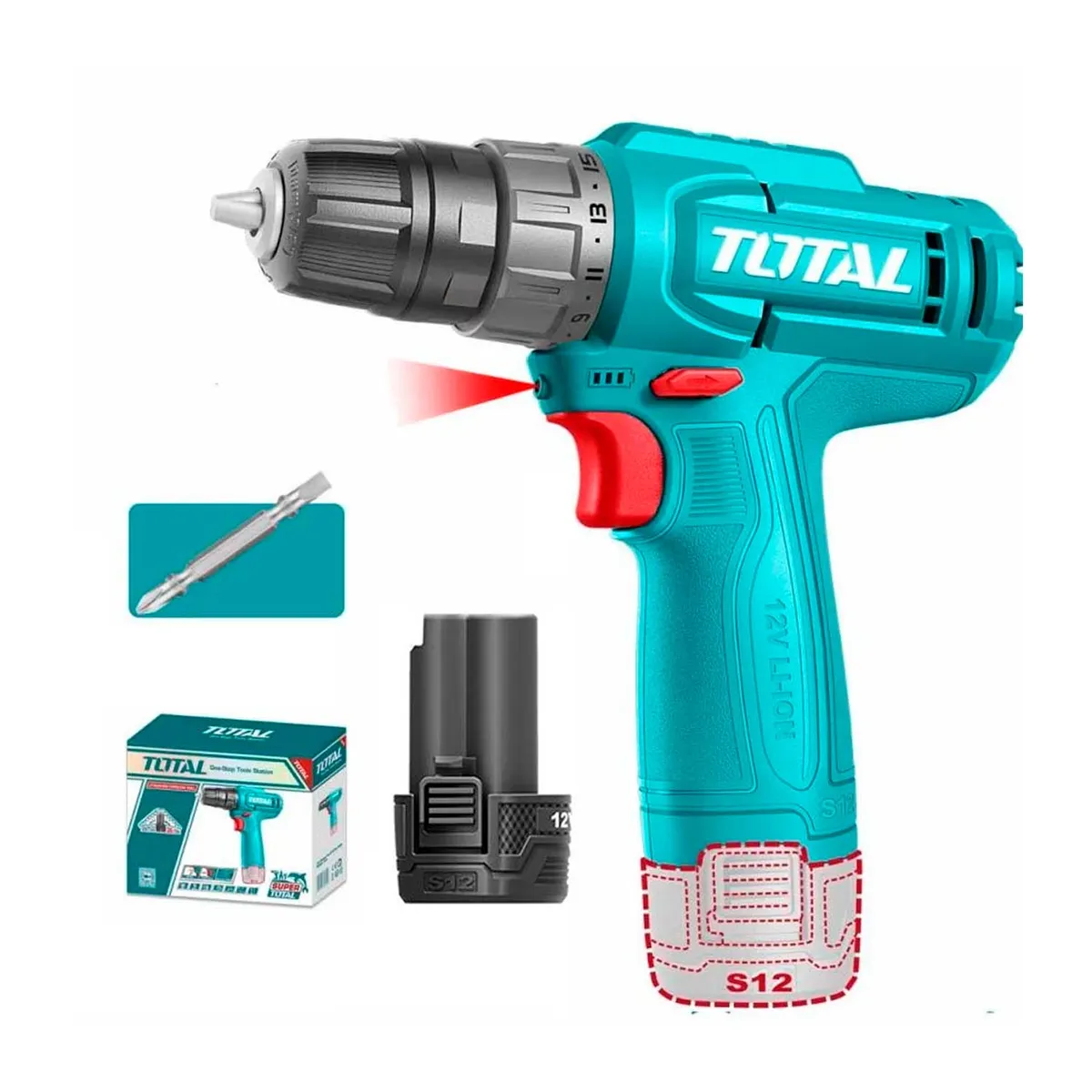 TOTAL TOOLS - Taladro Atornillador 12v Total Inalámbrico Madera Metal