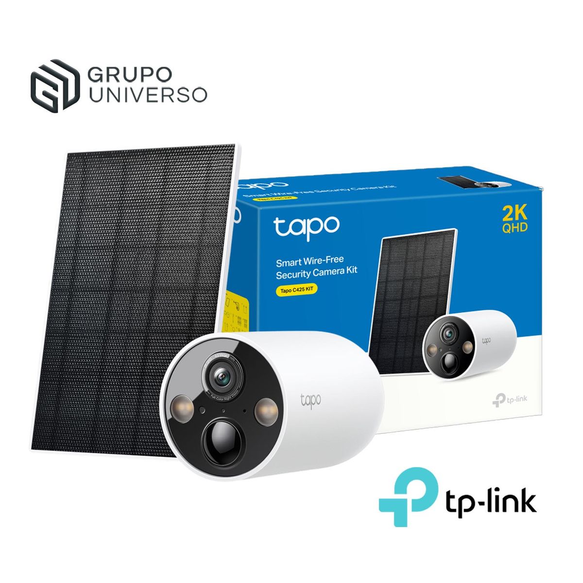 TP LINK - Cámara Wi-Fi Tapo C425 KIT 2k Tp-Link Audio 2 vías Noche Color Batería Panel