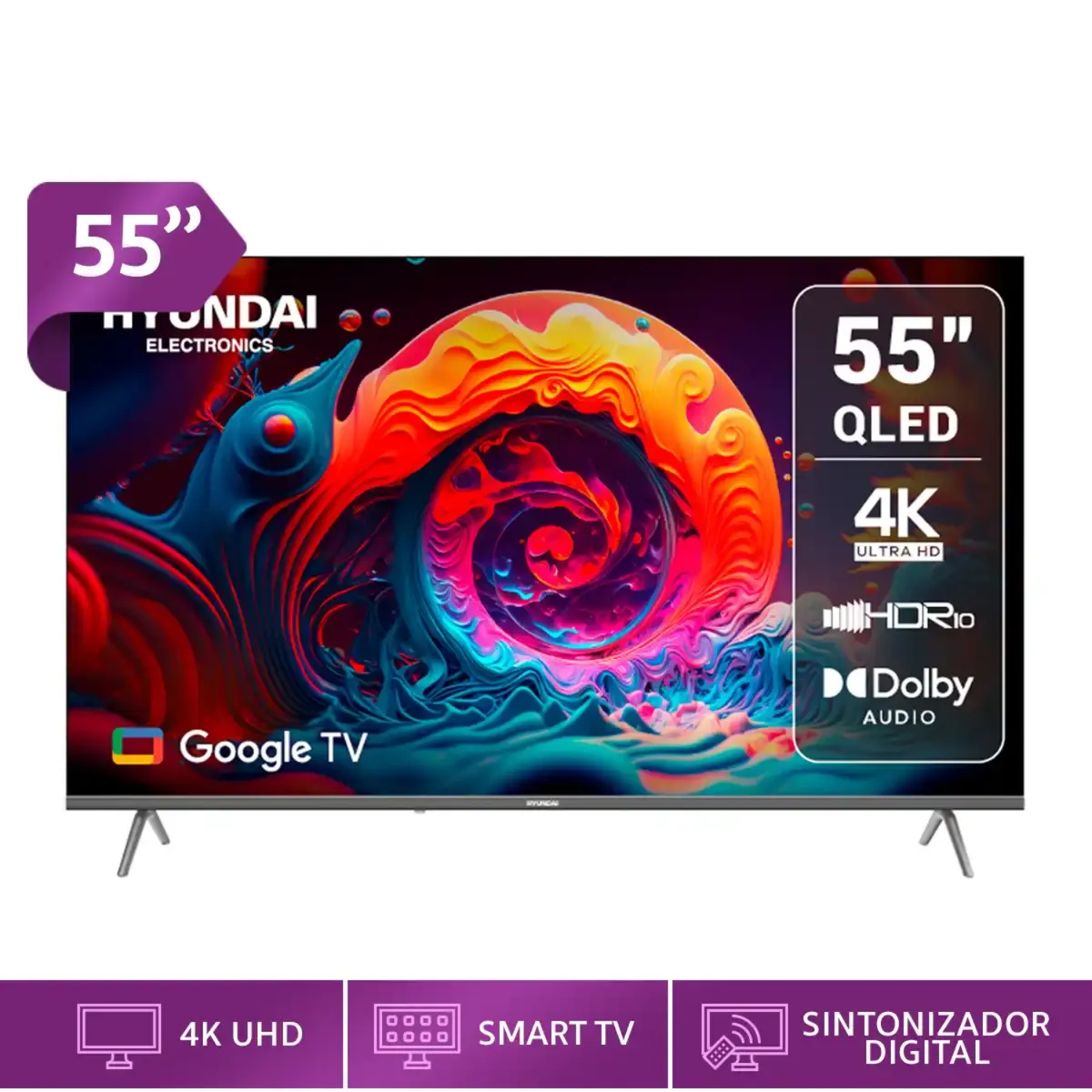 HYUNDAI - Televisor HYUNDAI 55 QLED Smart TV GOOGLE TV 4K UHD - HYLED5529QG