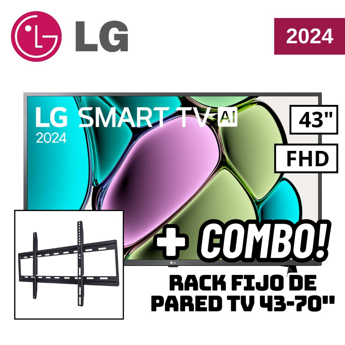 LG - TELEVISOR LG 43 SMART TV THINQ AI WEBOS HUB FHD LED 2024 - 43LR6000PSA + RACK FIJO