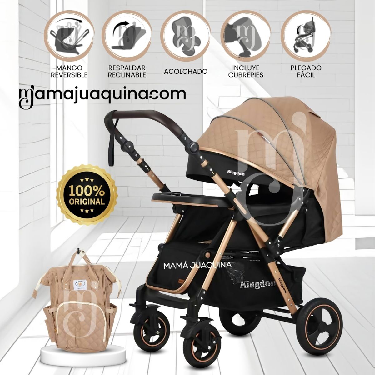 BABY - Coche Cuna «TURQUIA PREMIUM» con Mochila Pañalera Beige